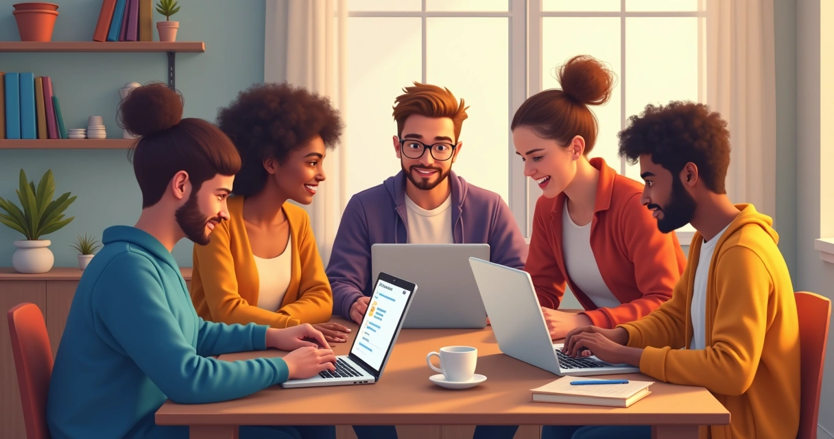 Pessoas participando de reunião virtual em computadores 