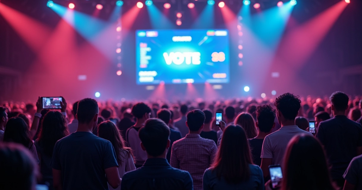 Participantes de evento usando aplicativo de votação em smartphones 