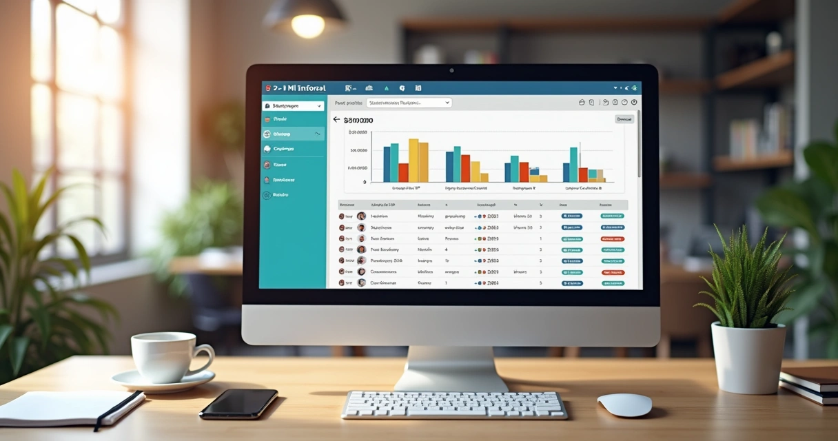 Tela de computador exibindo sistema de votação online para evento empresarial com gráficos e interface moderna 