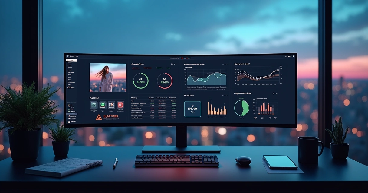 Dashboard com loja virtual acelerando em gráfico de desempenho 