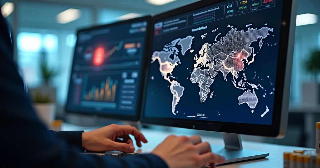Cybersecurity vulnerability dashboard on screen 