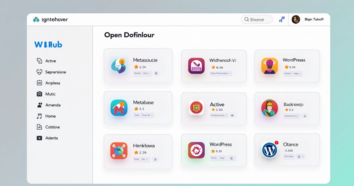 Painel centralizado W8 Hub com vários apps SaaS organizados 