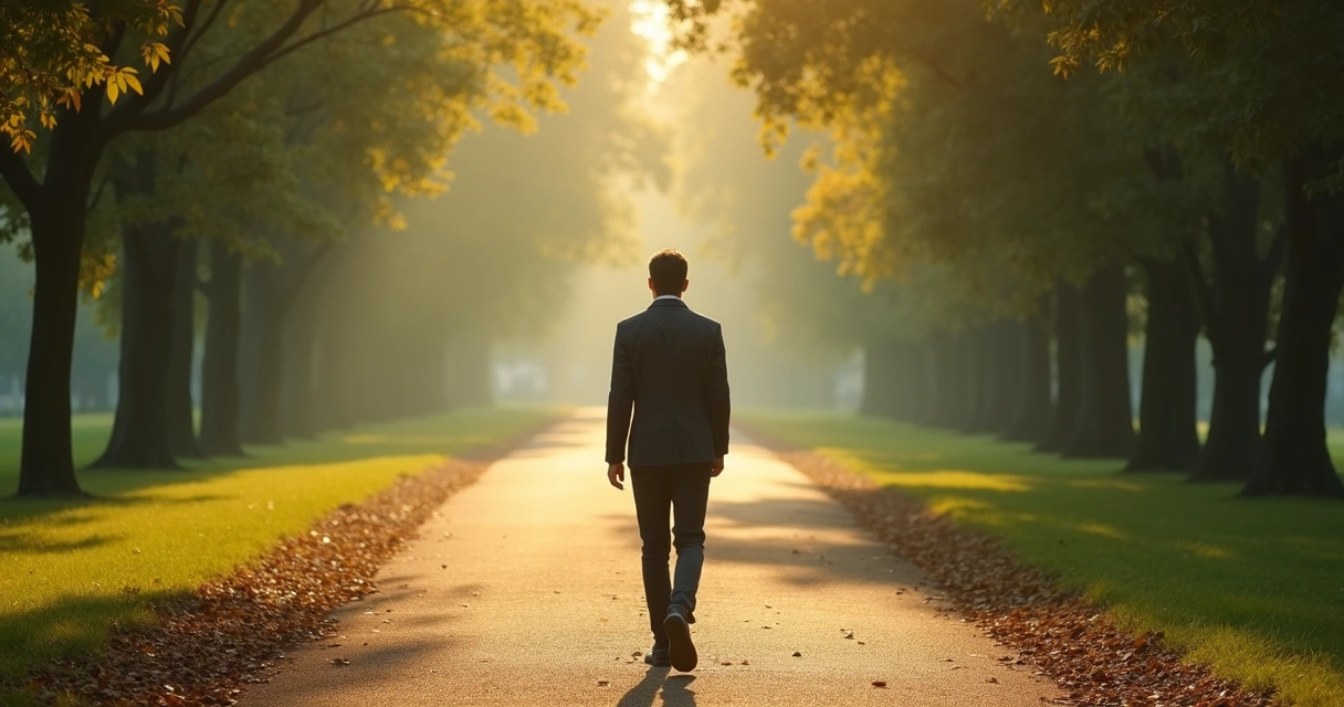 Person walking outdoors after reflection 
