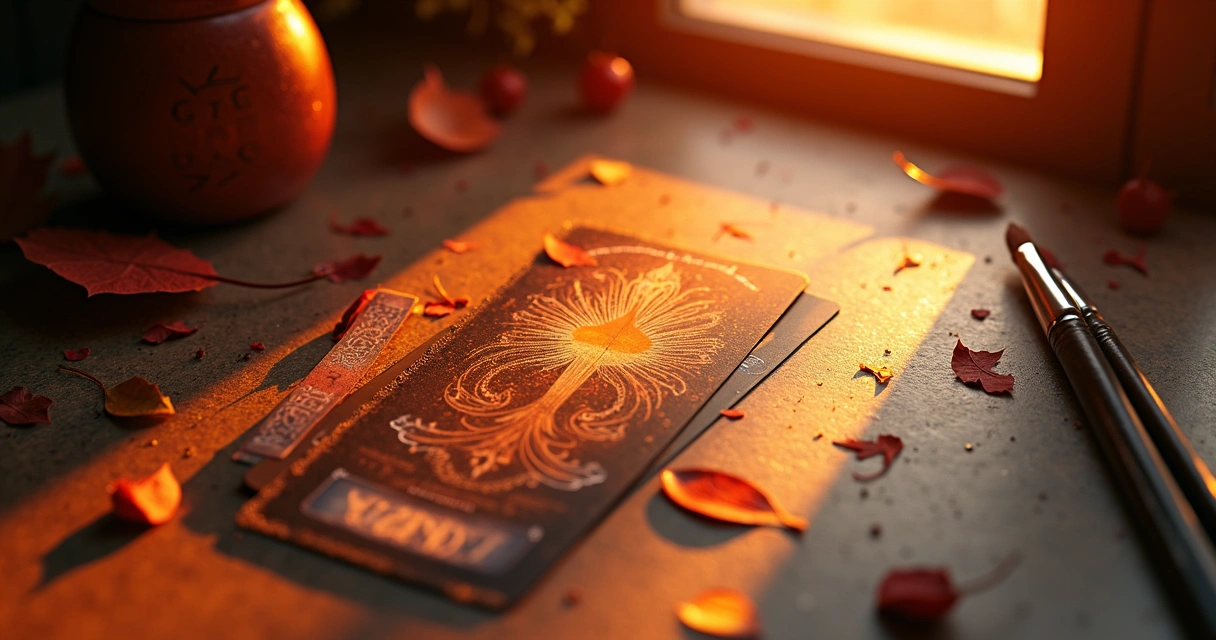 Wands tarot cards with fiery light and creative symbols 