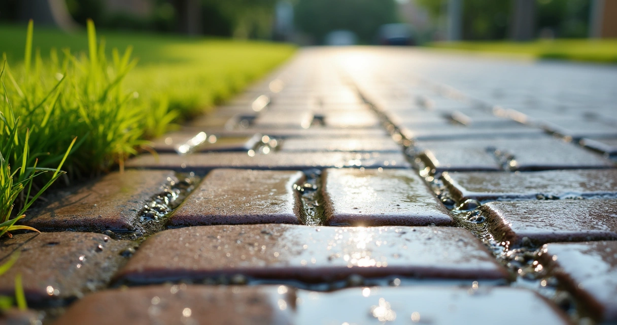 Water beading on paver stones showing sealing effect