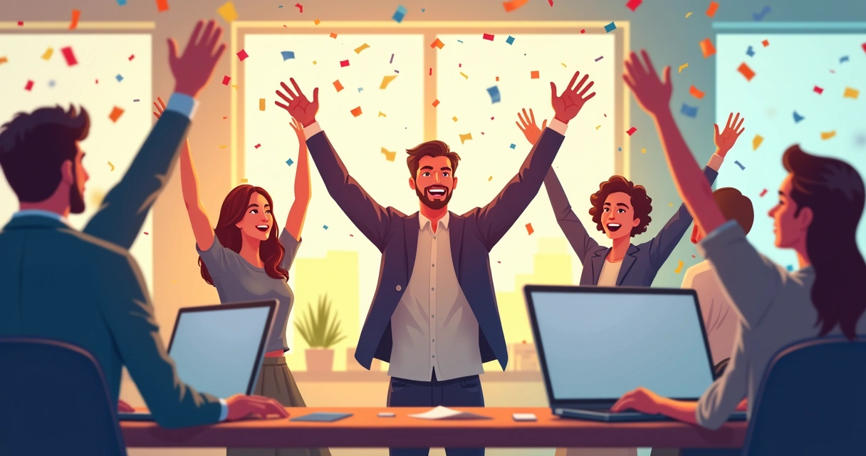 Team celebrating successful website launch 