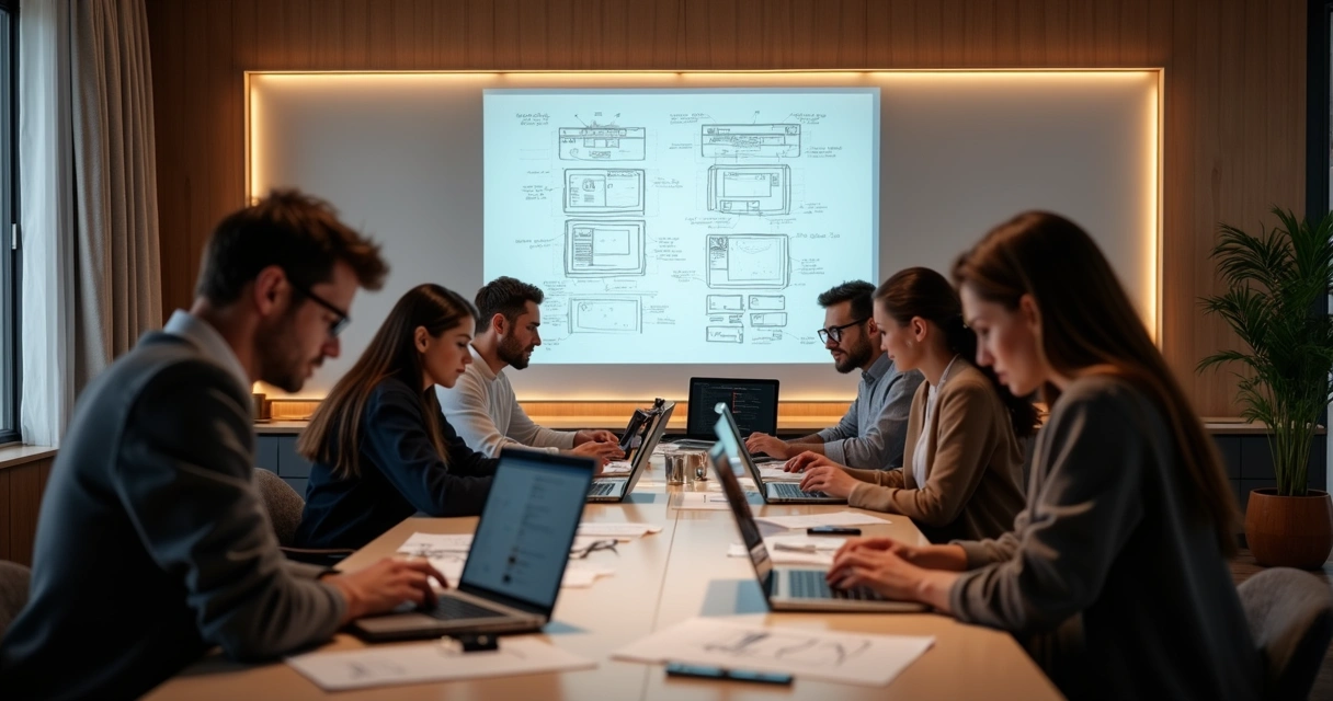 A web development team collaborating on responsive web design