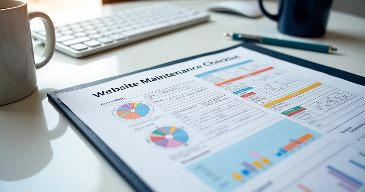 Printout of a website maintenance checklist with highlights