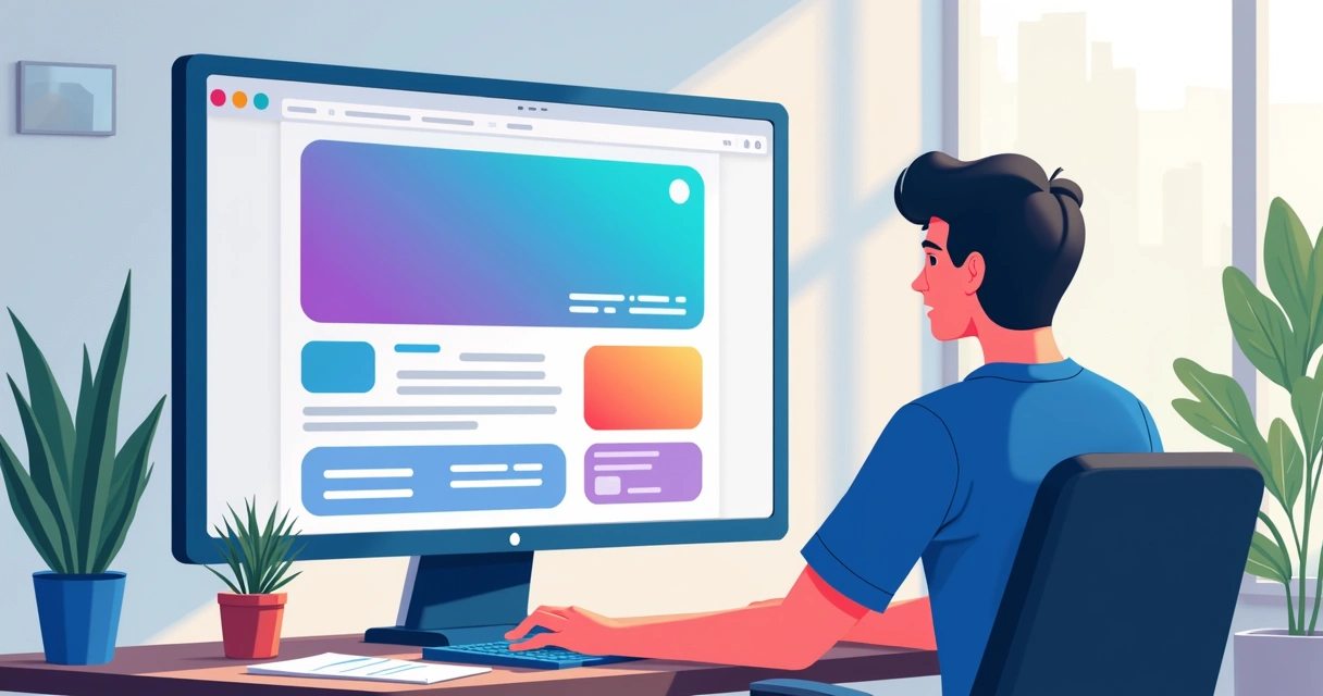 Designer ajustando landing page em editor visual na tela 