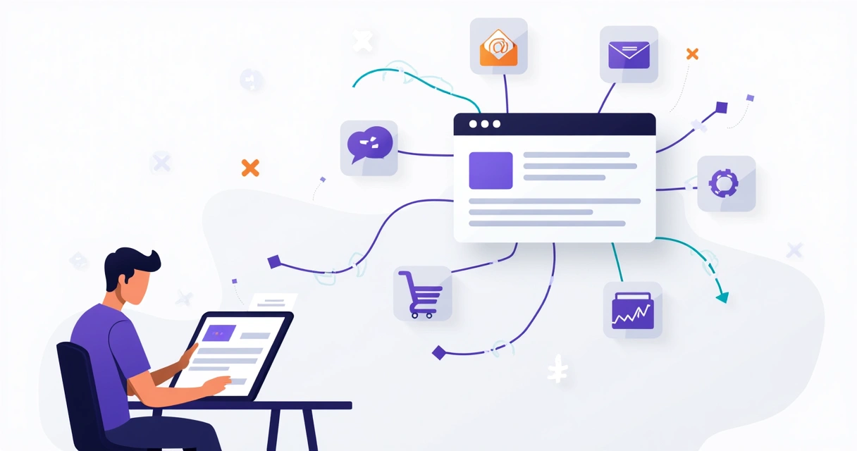 Conexões de um painel GreatPages integrando vários aplicativos via webhook 