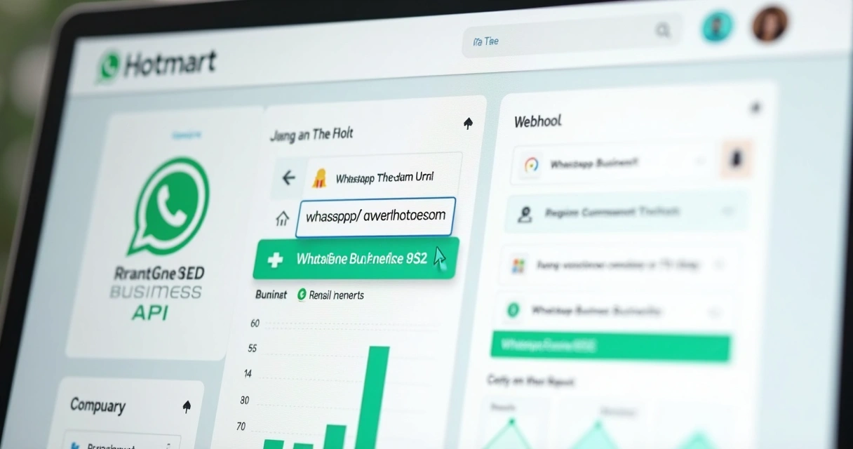 Exemplo de tela mostrando configuração de webhook e integração entre WhatsApp e Hotmart 
