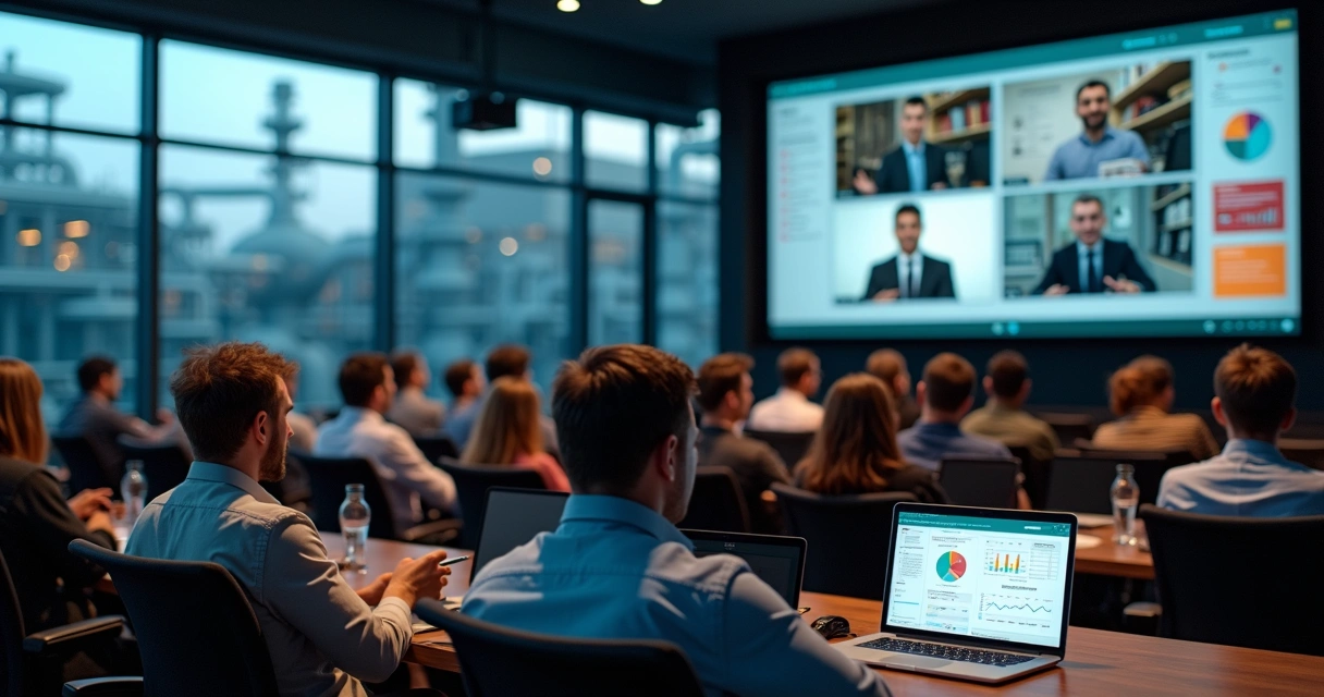 Painel de especialistas em análise de falhas falando em webinar para equipe de manutenção 