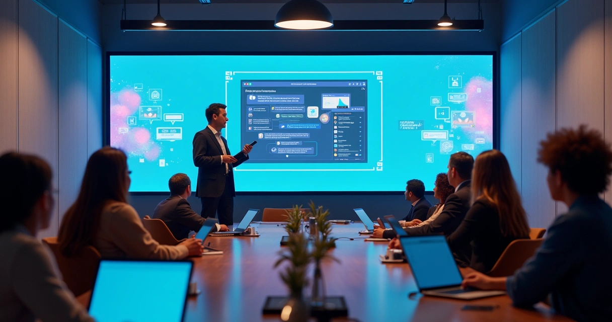 Apresentador conduzindo webinar SaaS para captação de leads 