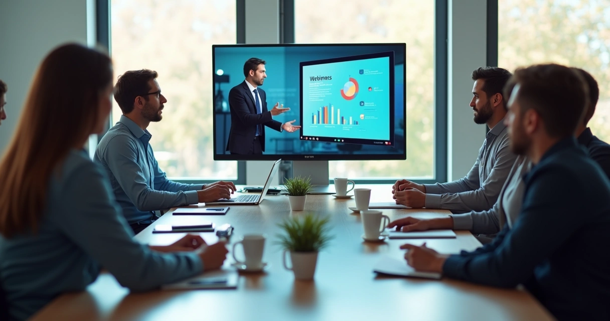 Webinar educativo exibido em notebook para negócios 