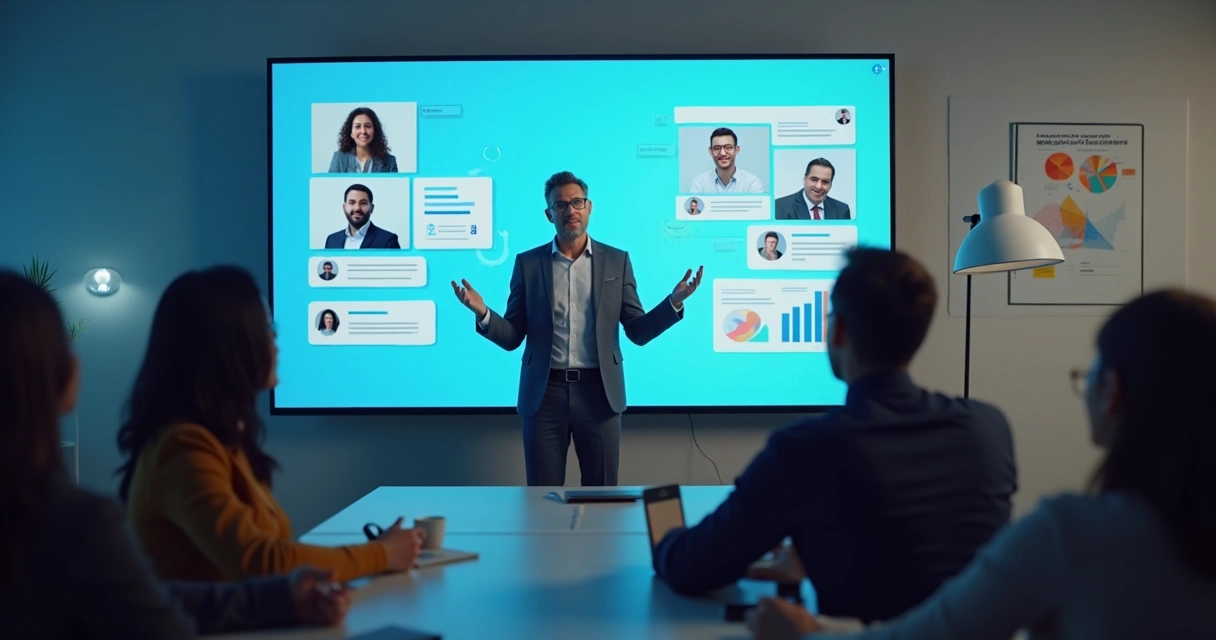 Mentor em webinar sobre mentoria empresarial com audiência atenta