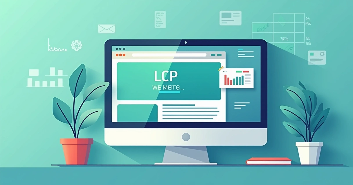 Website loading speed with LCP metrics displayed on a computer screen 