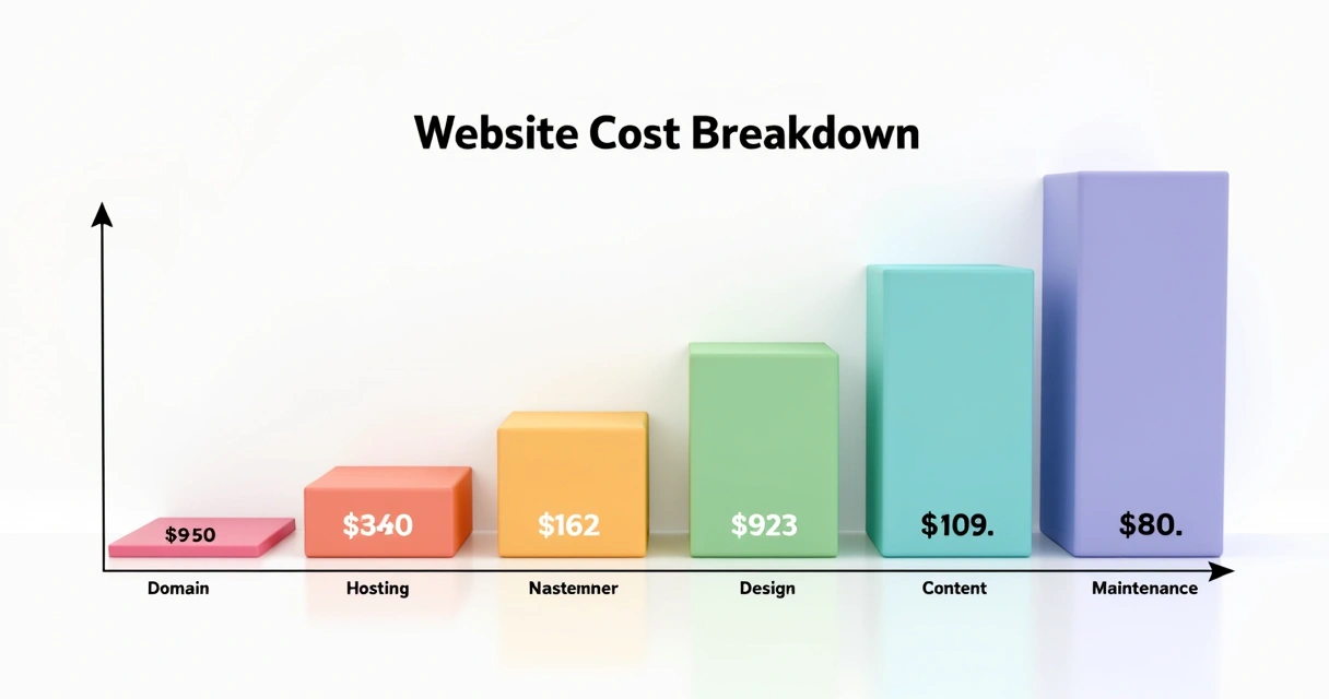 Bar chart showing various website cost components, like hosting, design 