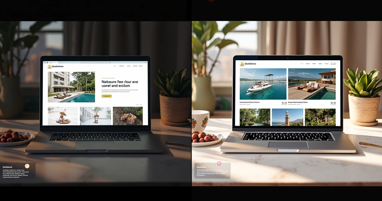 Side-by-side old and new website UIs 