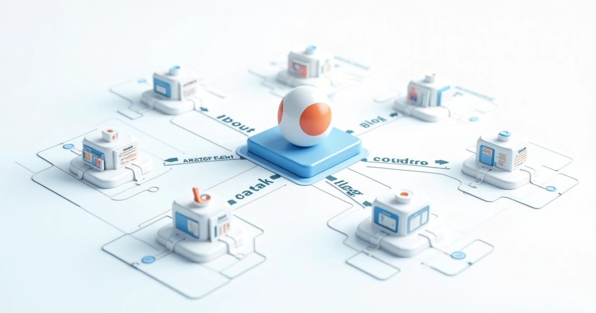 Website hierarchical sitemap with multiple sections and subpages laid out visually 