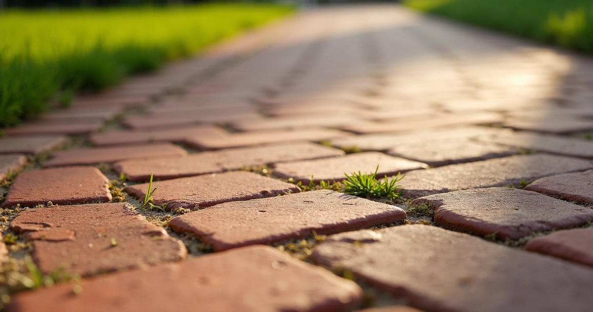Close-up of clean, weed-free brick paver joints 