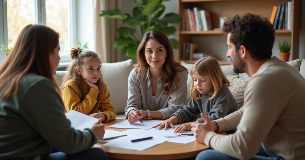 Family sitting together in a weekly home meeting 