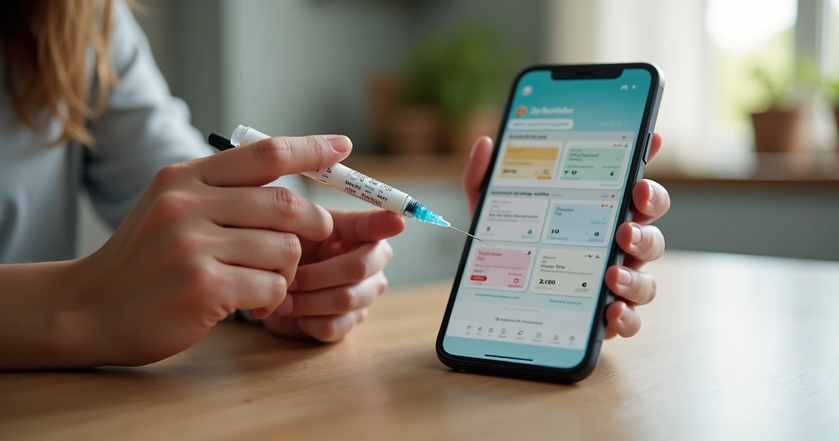 Weekly medication injection routine with a pre-filled pen and tracking app. 
