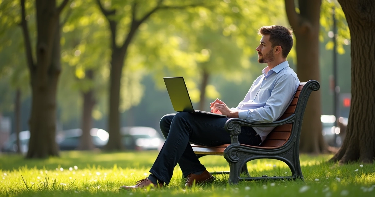 Professional relaxing outdoors with sunlight and green trees 