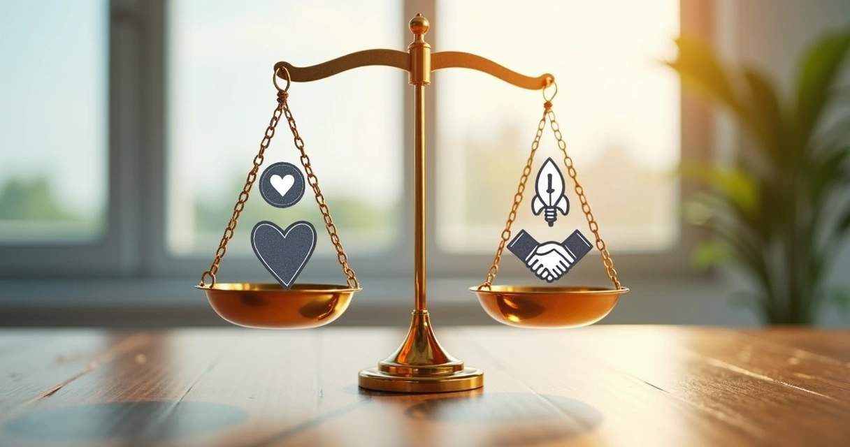 Balanced scales comparing wellbeing and engagement metrics