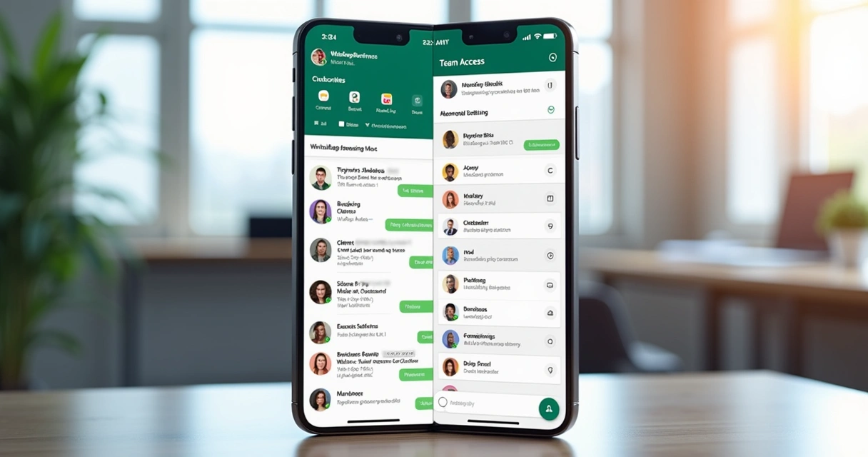 Interface do WhatsApp Business com tela dividida mostrando integração com ferramenta de atendimento 