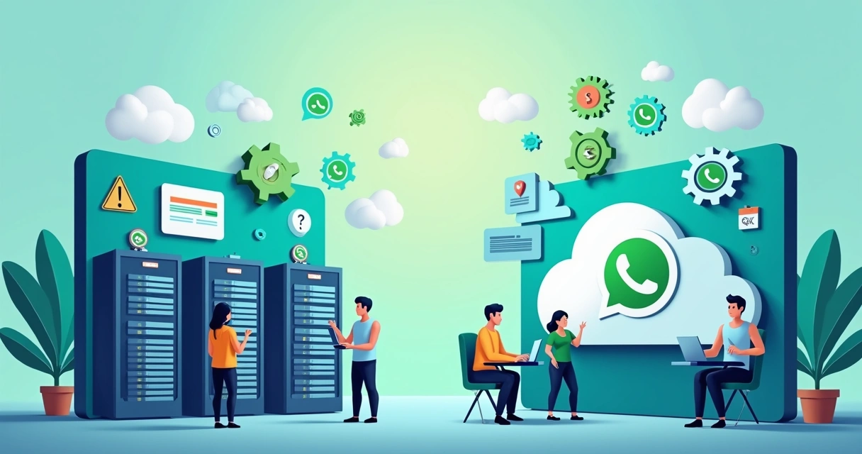 Representação visual comparando duas APIs do WhatsApp lado a lado 