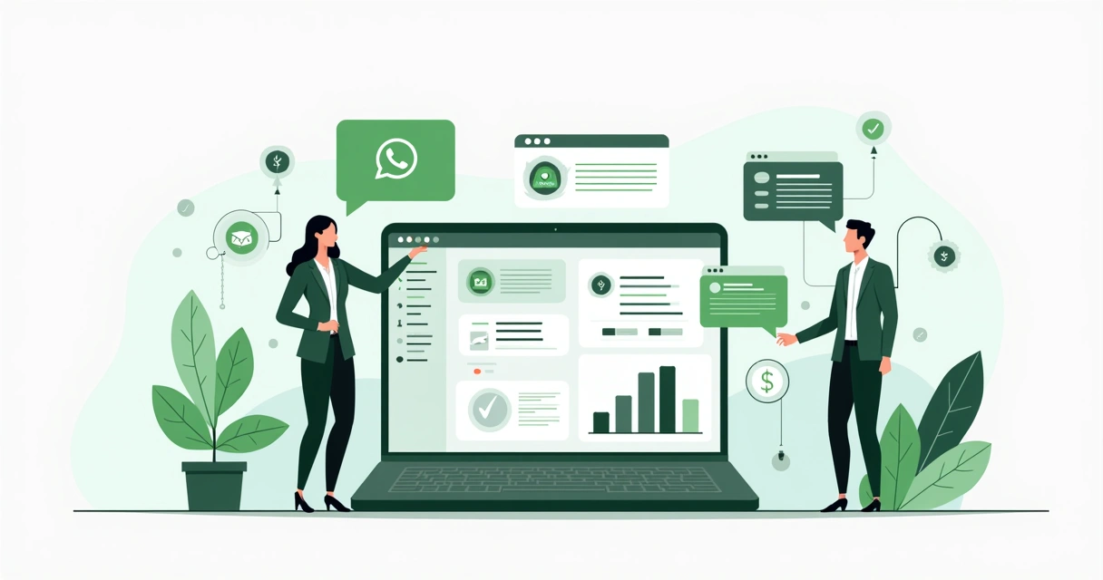 Ilustração de painel corporativo mostrando integração da API oficial do WhatsApp em empresa 