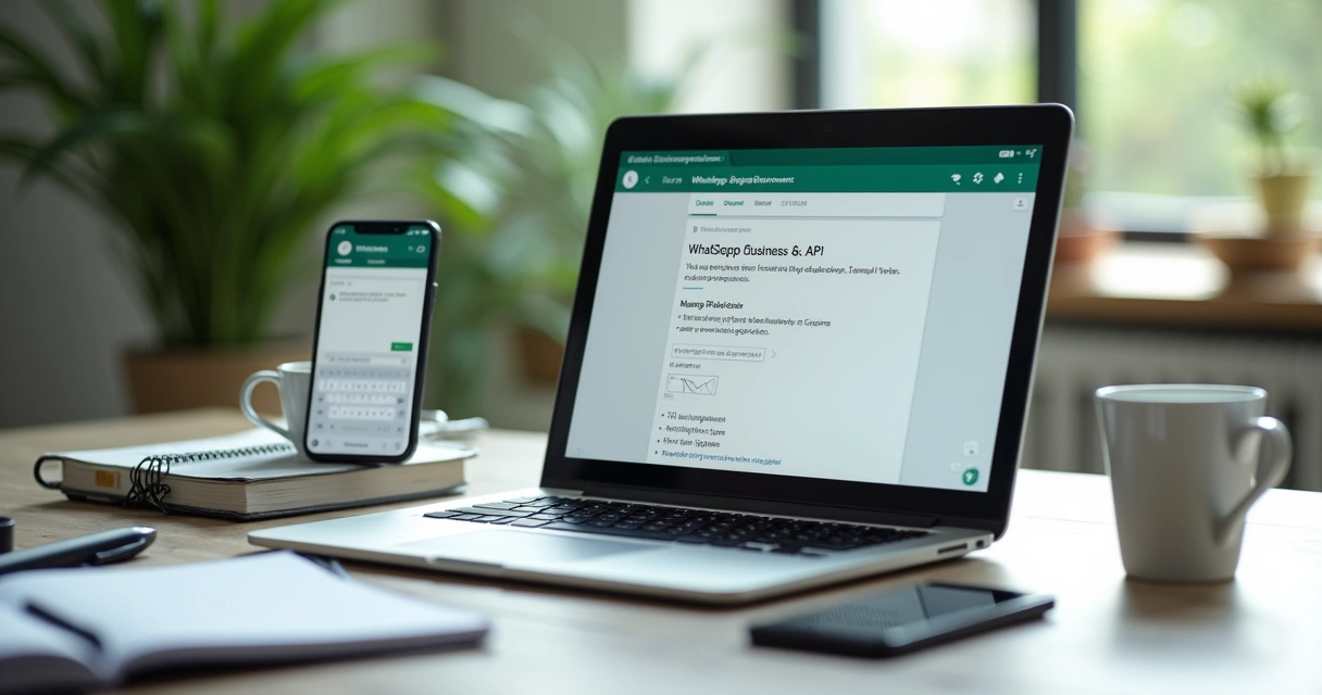 Teste de integração da API do WhatsApp no computador com tela exibindo JSON 