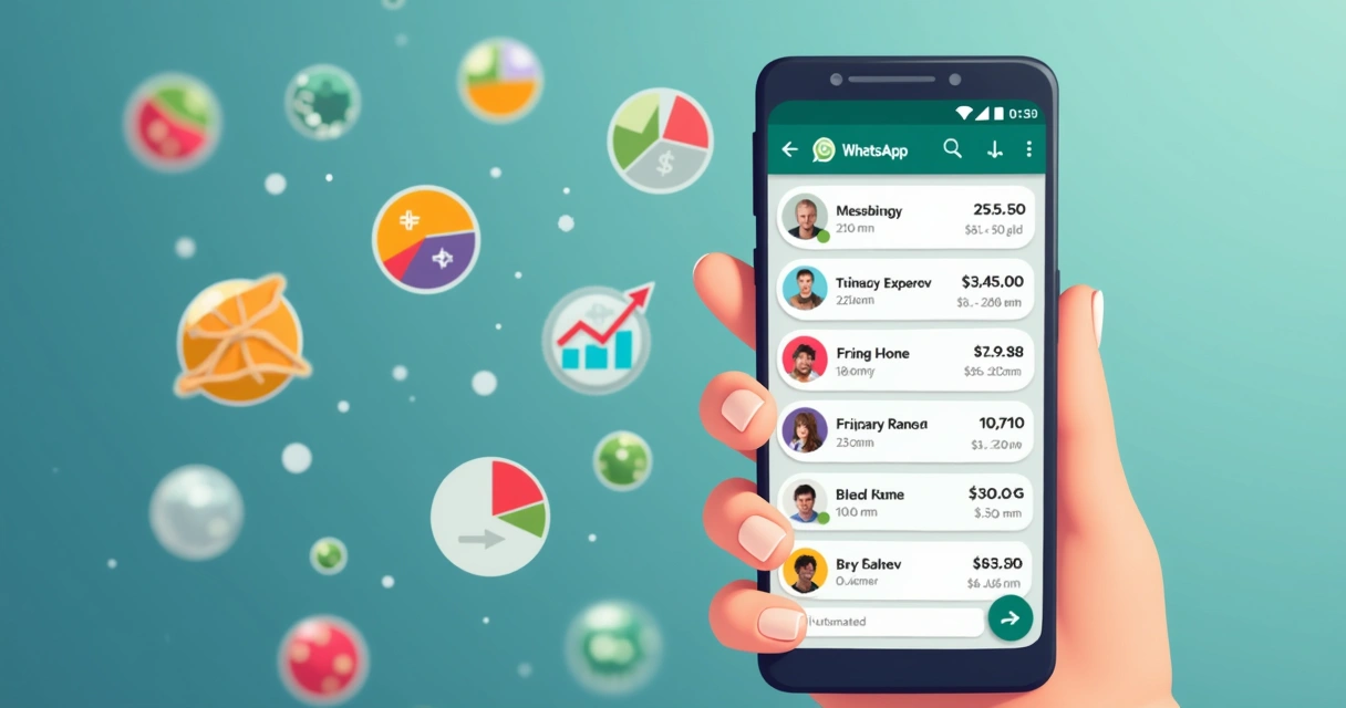 Celular mostrando app de finanças no WhatsApp 