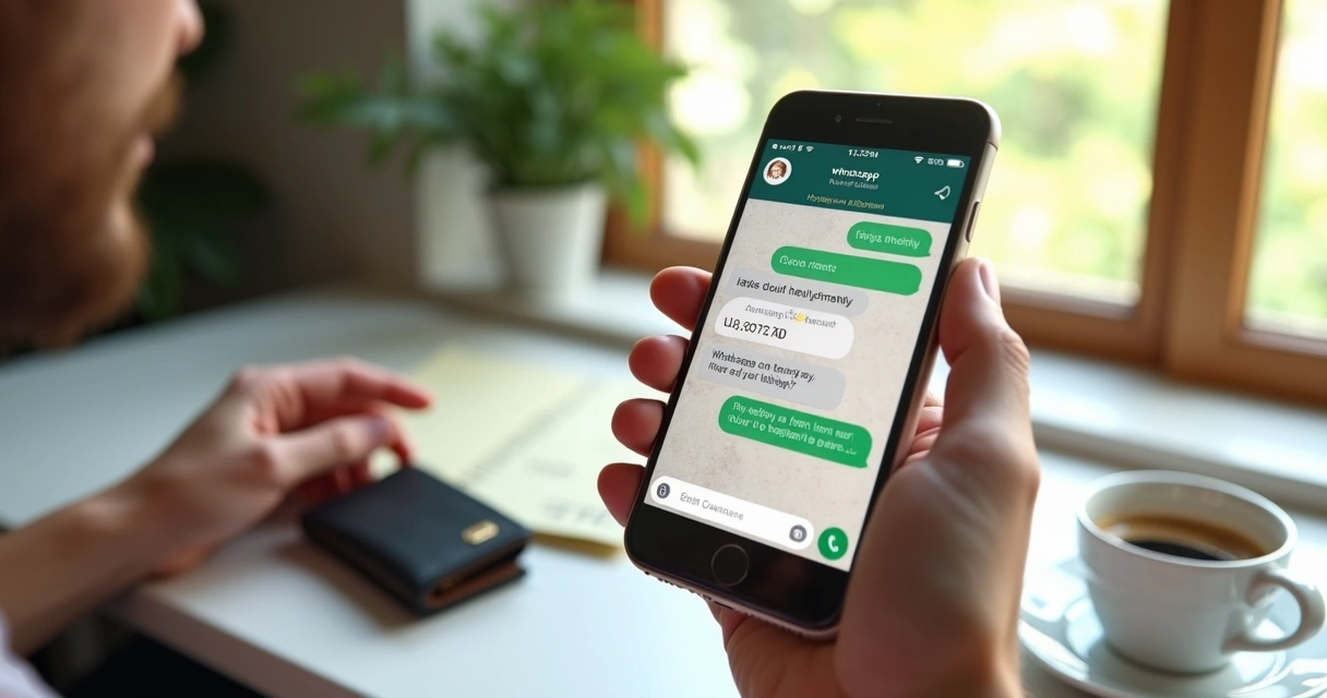 Pessoa anotando gasto no WhatsApp pelo celular 