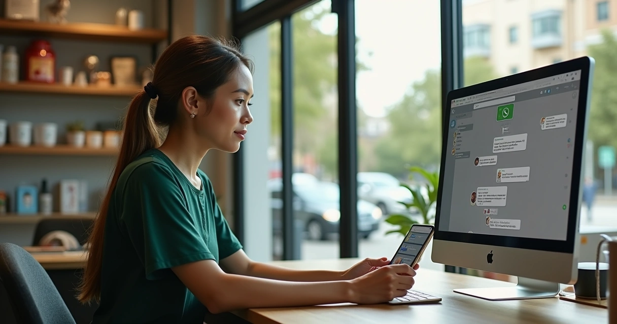 Atendente respondendo clientes pelo WhatsApp em loja 