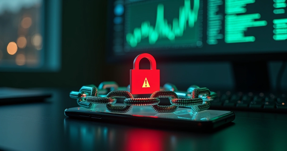 Tela de celular com ícone do WhatsApp bloqueado por cadeado digital vermelho 