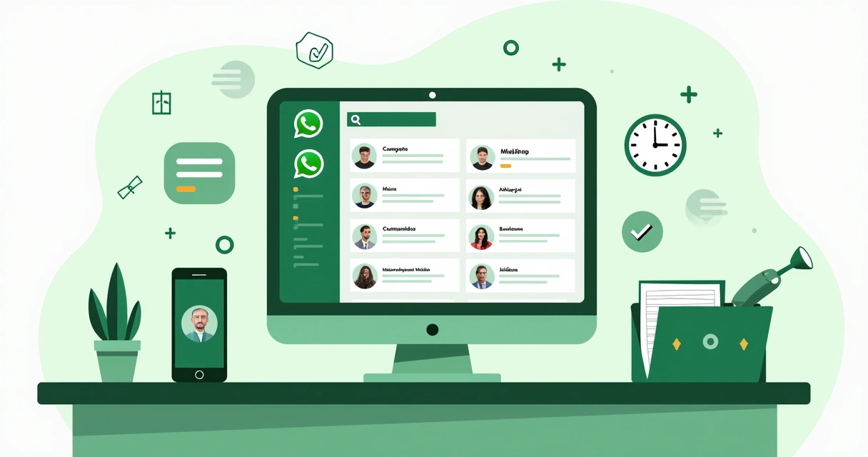 Painel de WhatsApp Business com lista de contatos organizada 