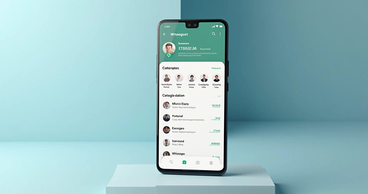 Interface do WhatsApp Business em tela de celular com exemplos de etiquetas, perfil comercial e conversas organizadas 