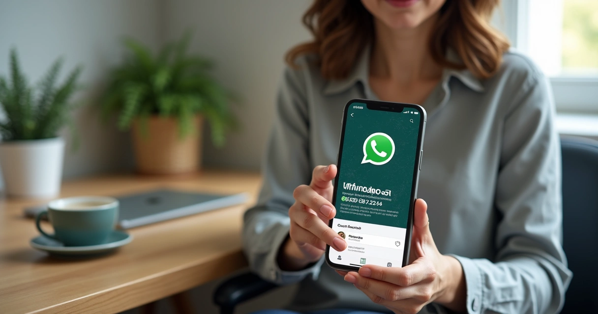 Woman setting up WhatsApp Business profile on smartphone