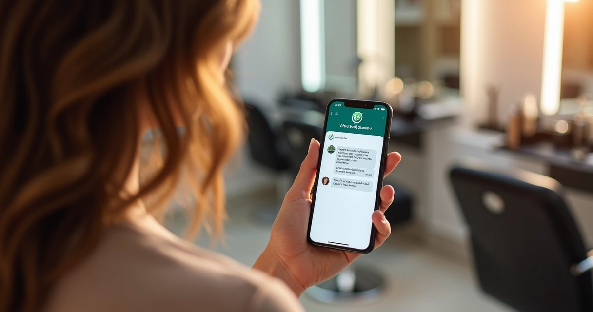 Tela de conversa no WhatsApp Business com lembrete automatizado enviado para cliente de salão 