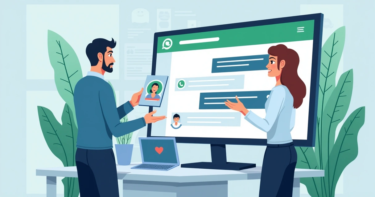 Atendente digital e tela de WhatsApp corporativo com respostas automáticas 