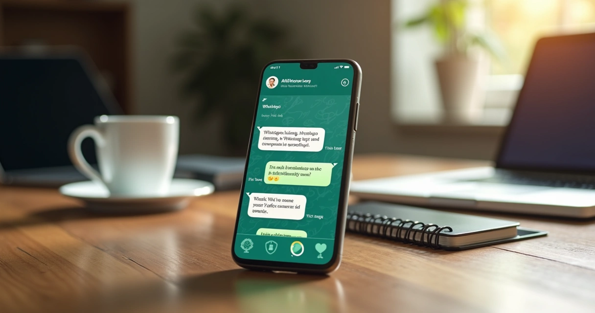 Smartphone screen showing a WhatsApp chat with AI chatbot providing fast, personalized customer service responses 