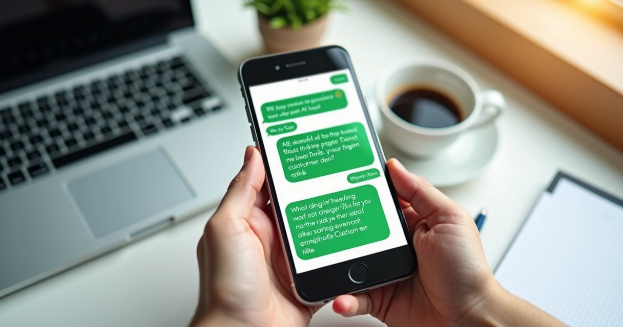 Smartphone screen displaying a WhatsApp chat with an AI chatbot providing automated customer support responses 