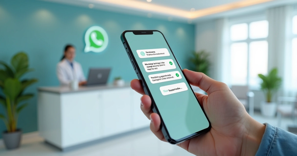 Paciente olhando a tela do WhatsApp com mensagens automáticas de agendamento odontológico 