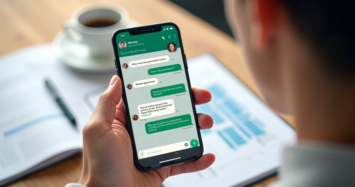 Tela de smartphone exibindo conversa automatizada de cobrança no WhatsApp com opções de acordo em destaque 