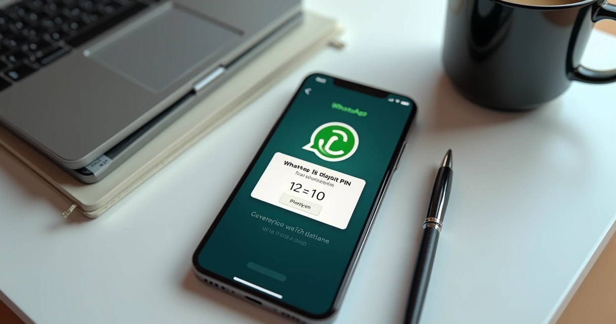 Tela de smartphone com WhatsApp solicitando o código PIN, destaque no aviso de segurança. 