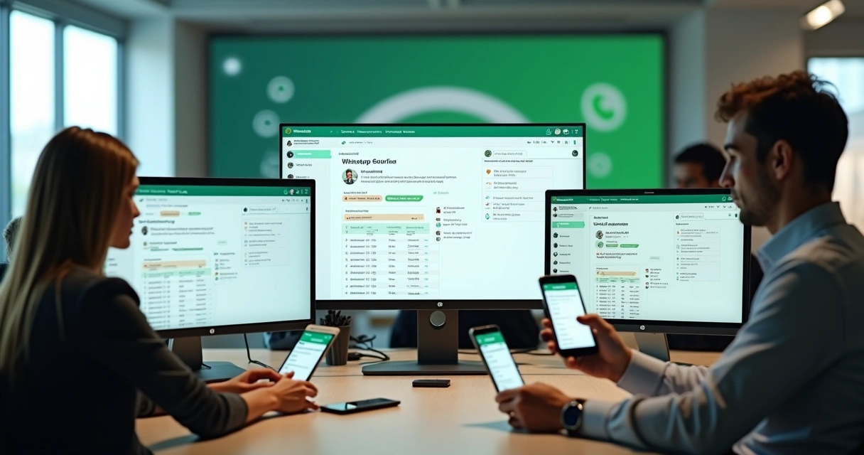 Painel central com equipe usando WhatsApp coexistente em múltiplos dispositivos 