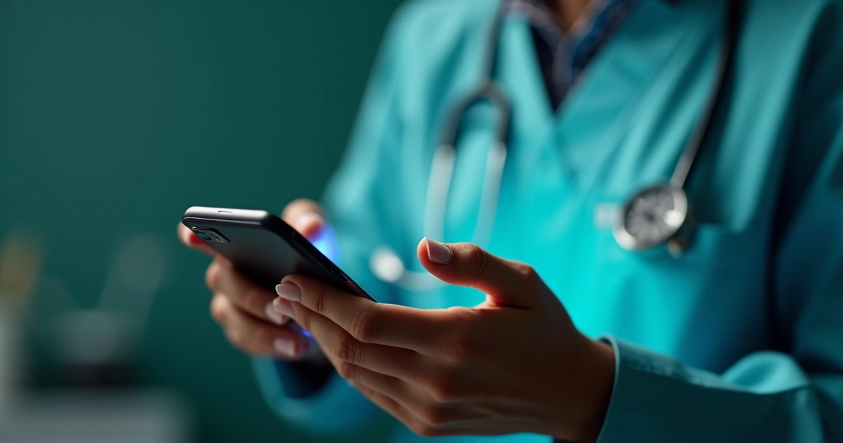 Mensagem de WhatsApp sendo lida em smartphone, confirmando consulta em clínica 