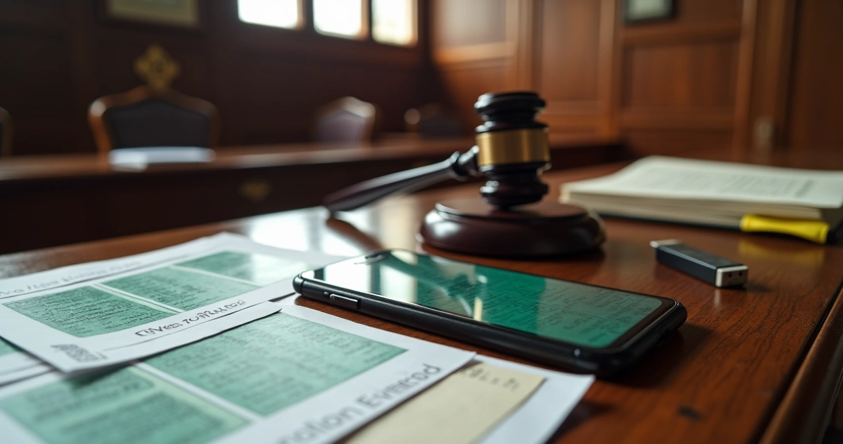 Smartphone with WhatsApp chat used as evidence on judge’s desk 