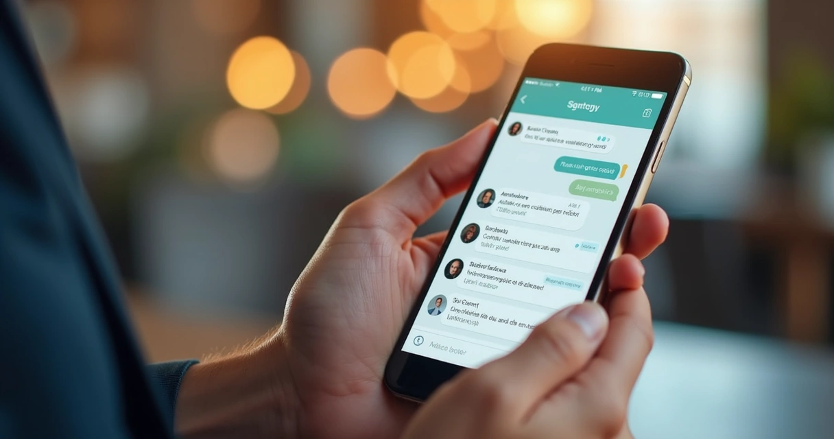 Tela de celular com conversas e dados de clientes 